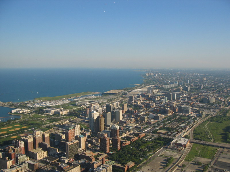 The Shedd Aquarium, Field Museum, and Soldier Field from the Sears Tower Observation Deck